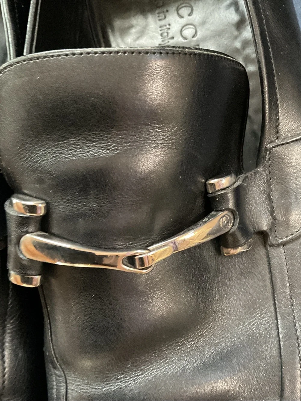 Gucci Black Leather Silver Bit Slip-On Loafers